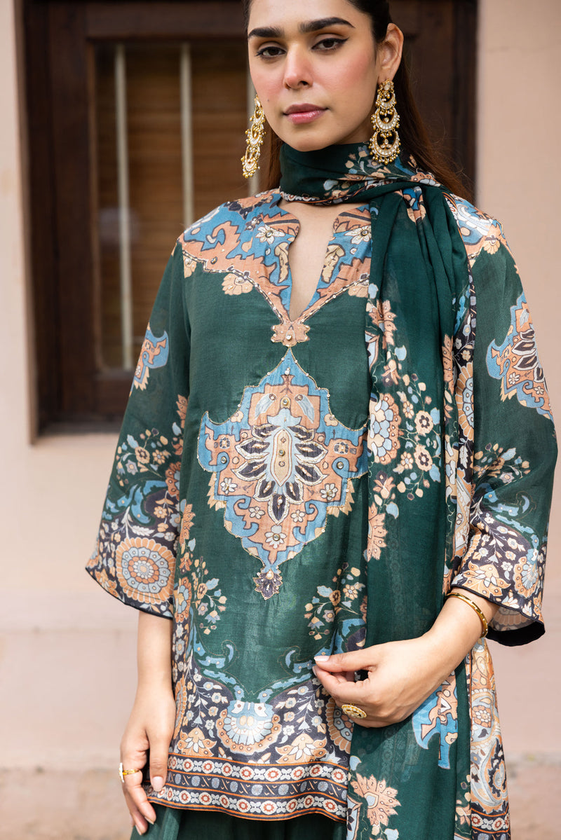 Sanditti Ziya Emerald Print Hand-Embellished Set