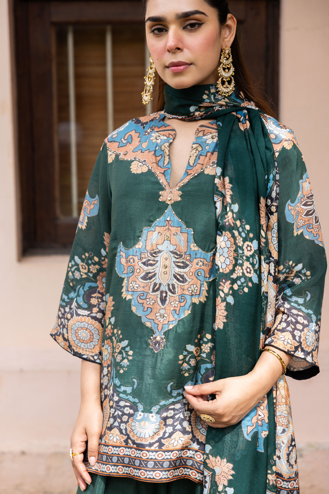 Sanditti Ziya Emerald Print Hand-Embellished Set