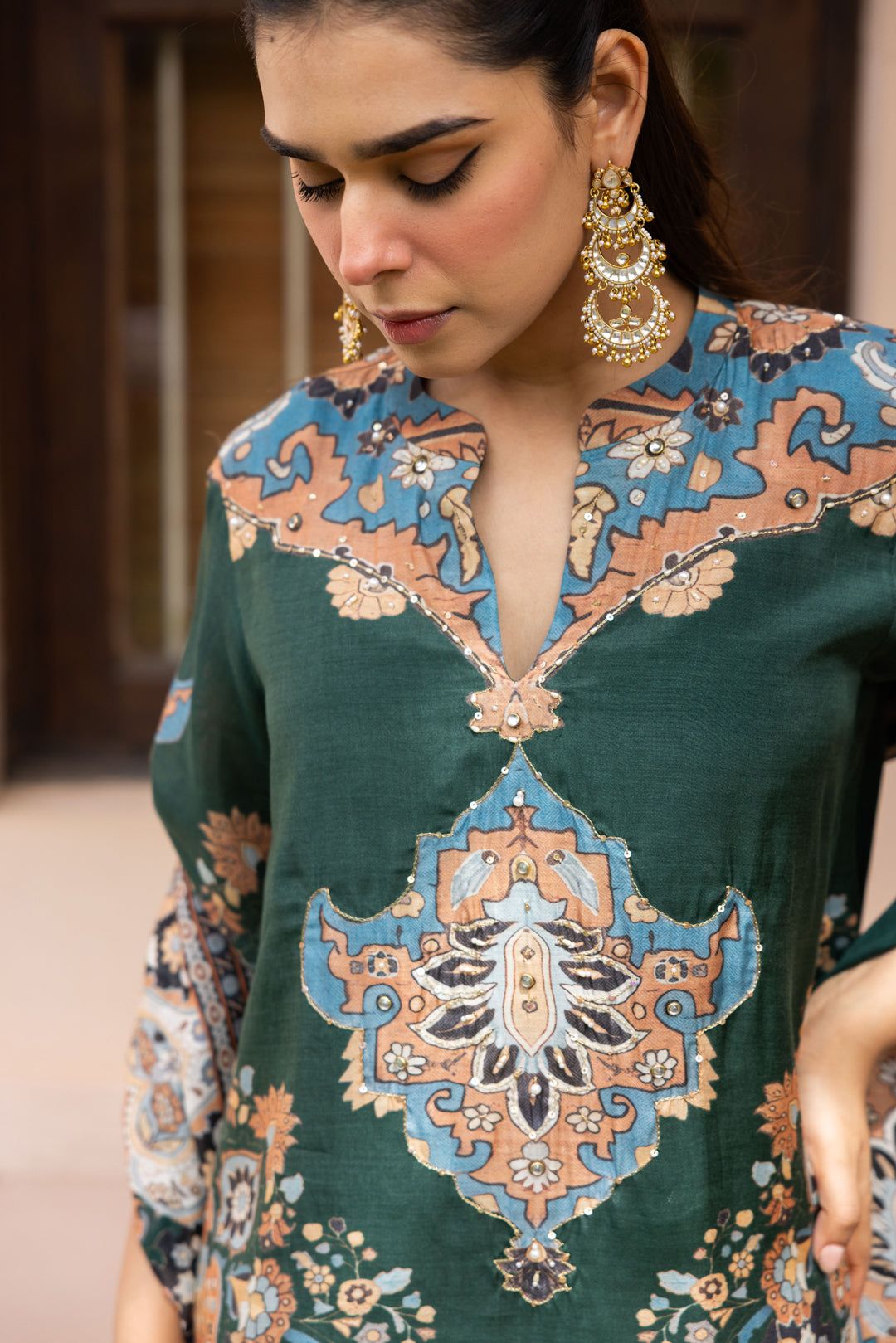 Sanditti Ziya Emerald Print Hand-Embellished Set
