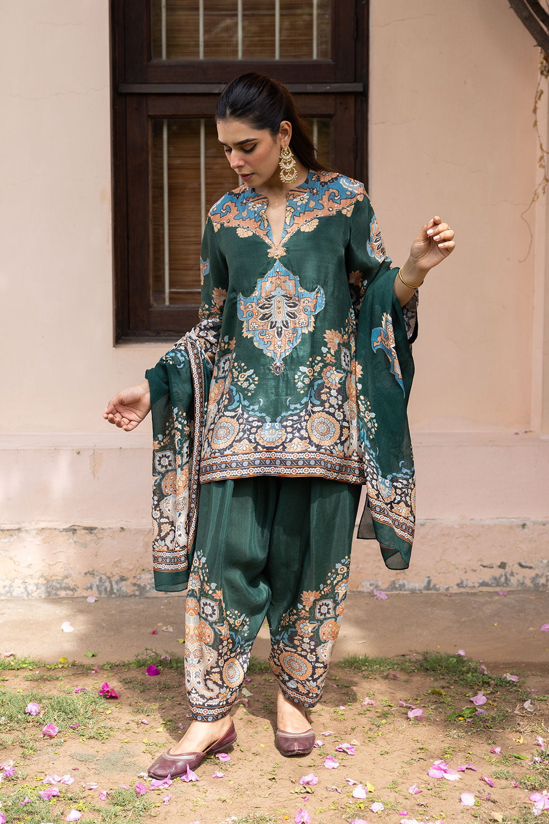 Sanditti Ziya Emerald Print Hand-Embellished Set