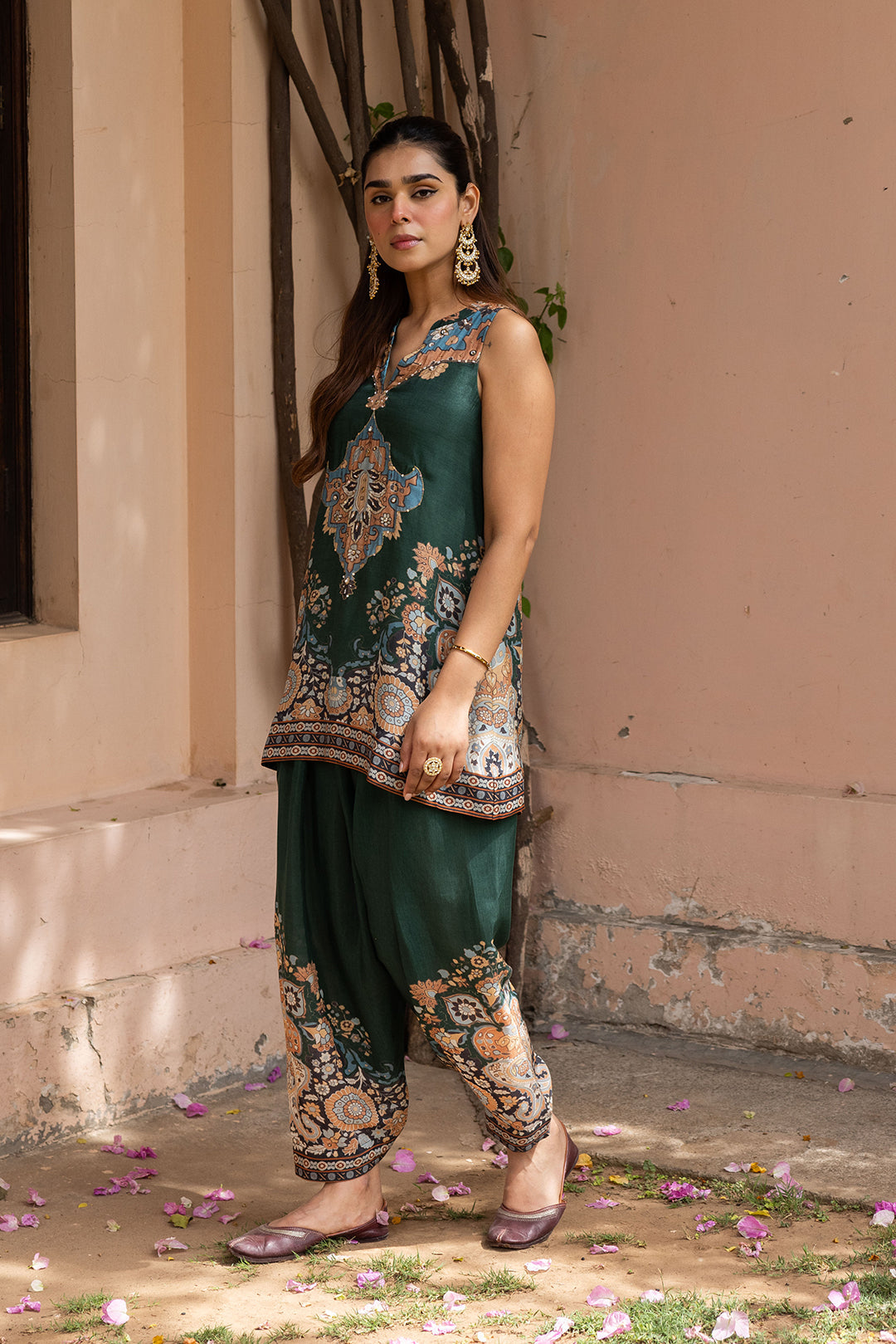 Sanditti Ziya Halter Emerald Print Hand-Embellished Set