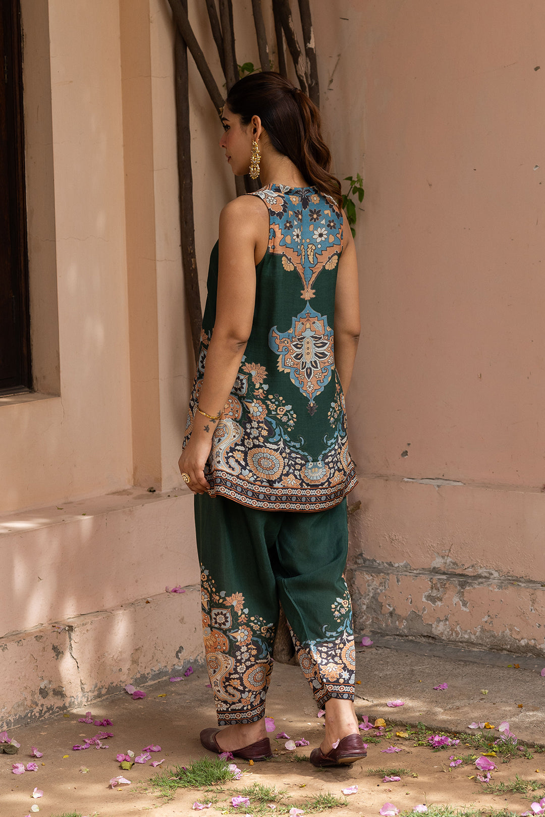 Sanditti Ziya Halter Emerald Print Hand-Embellished Set