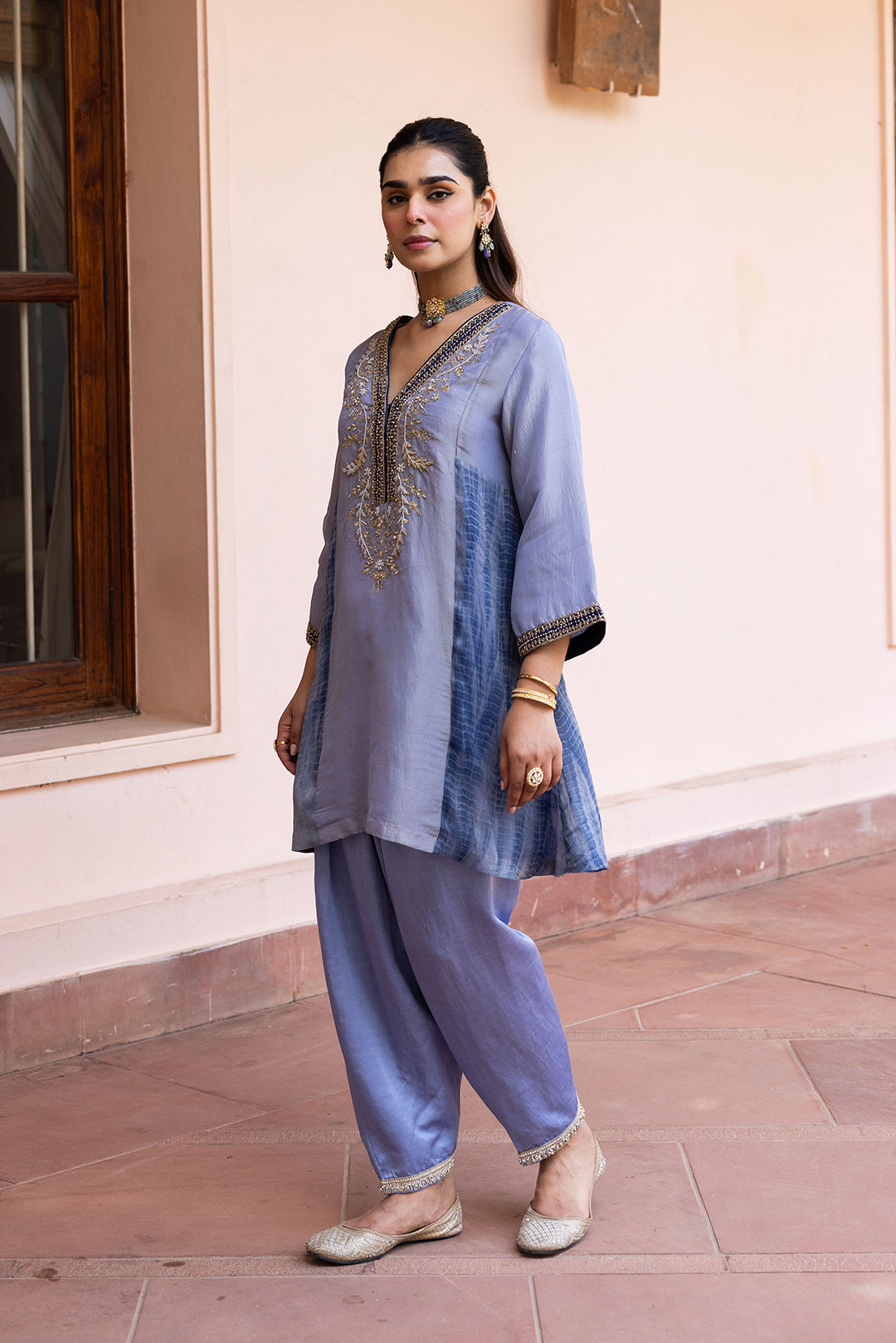 Sanditti Ziya Icy Lilac Tissue Hand Embroidered Set