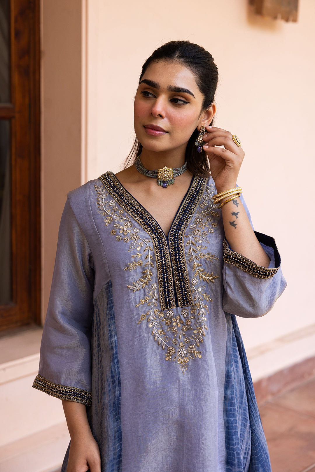 Sanditti Ziya Icy Lilac Tissue Hand Embroidered Set