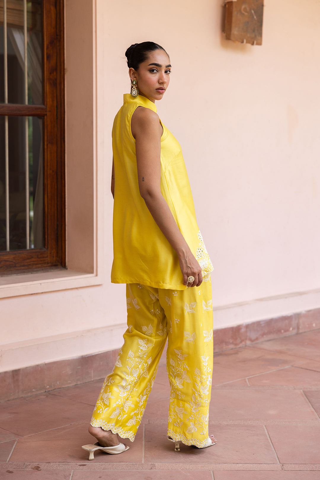 Sanditti Ziya Yellow Cutwork Embroidered Farshi Set