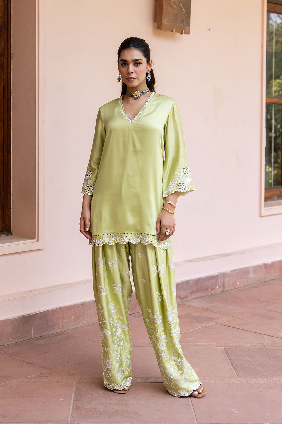 Sanditti Ziya Green Cutwork Embroidered Farshi Set