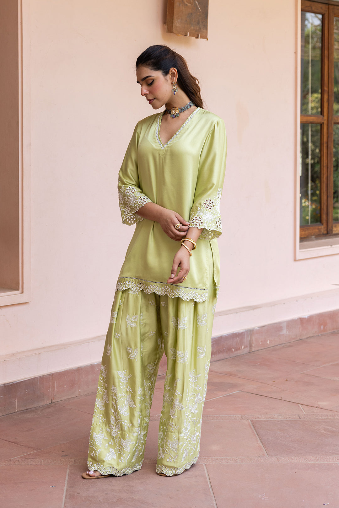 Sanditti Ziya Green Cutwork Embroidered Farshi Set
