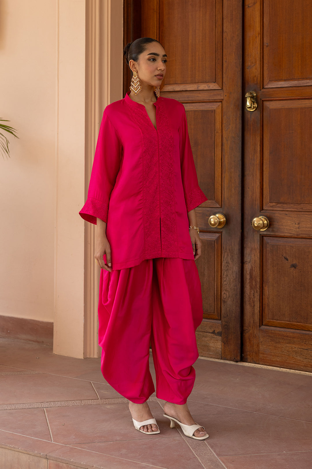 Sanditti Ziya Hot Pink Embroidery Drape Dhoti Set