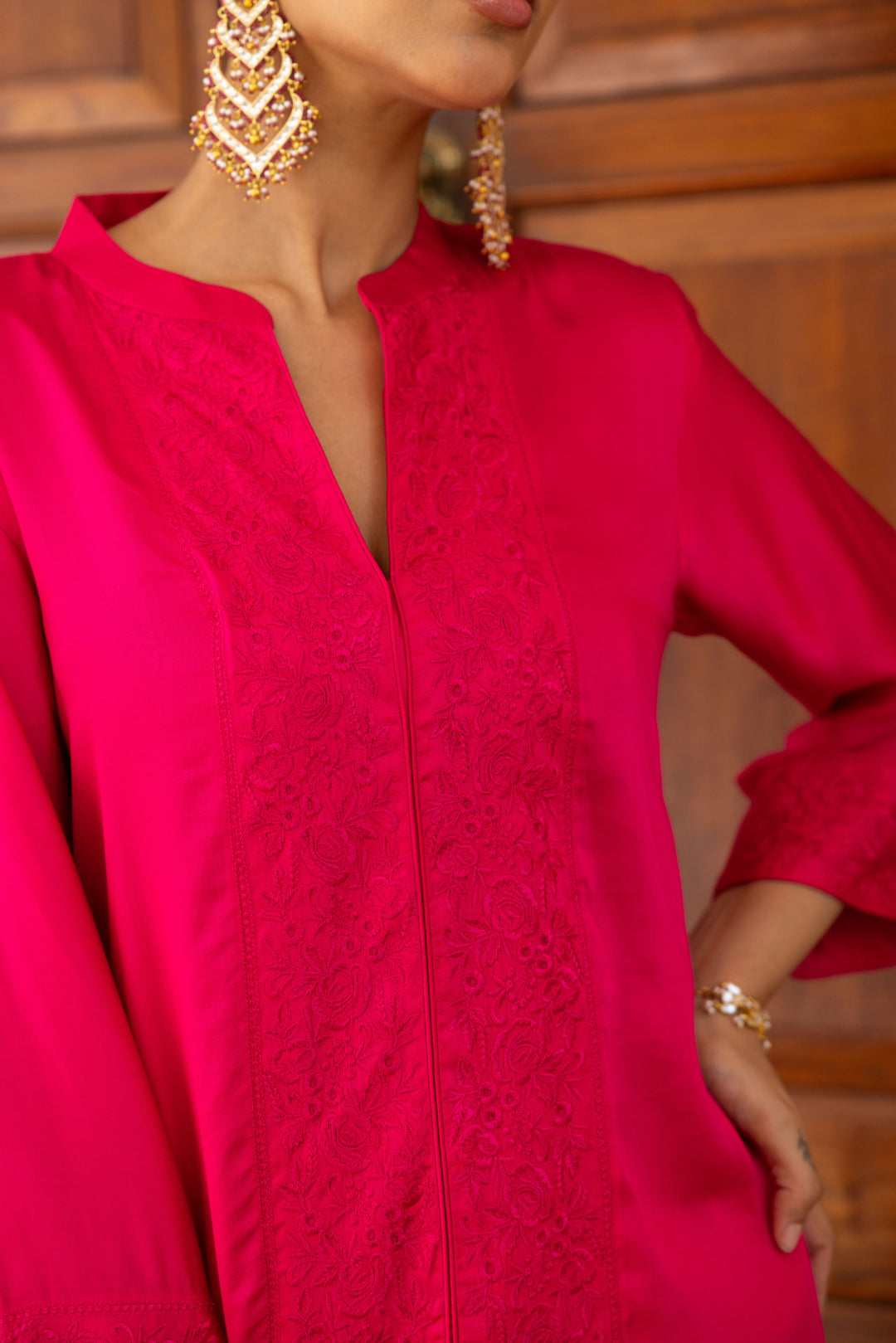 Sanditti Ziya Hot Pink Embroidery Drape Dhoti Set