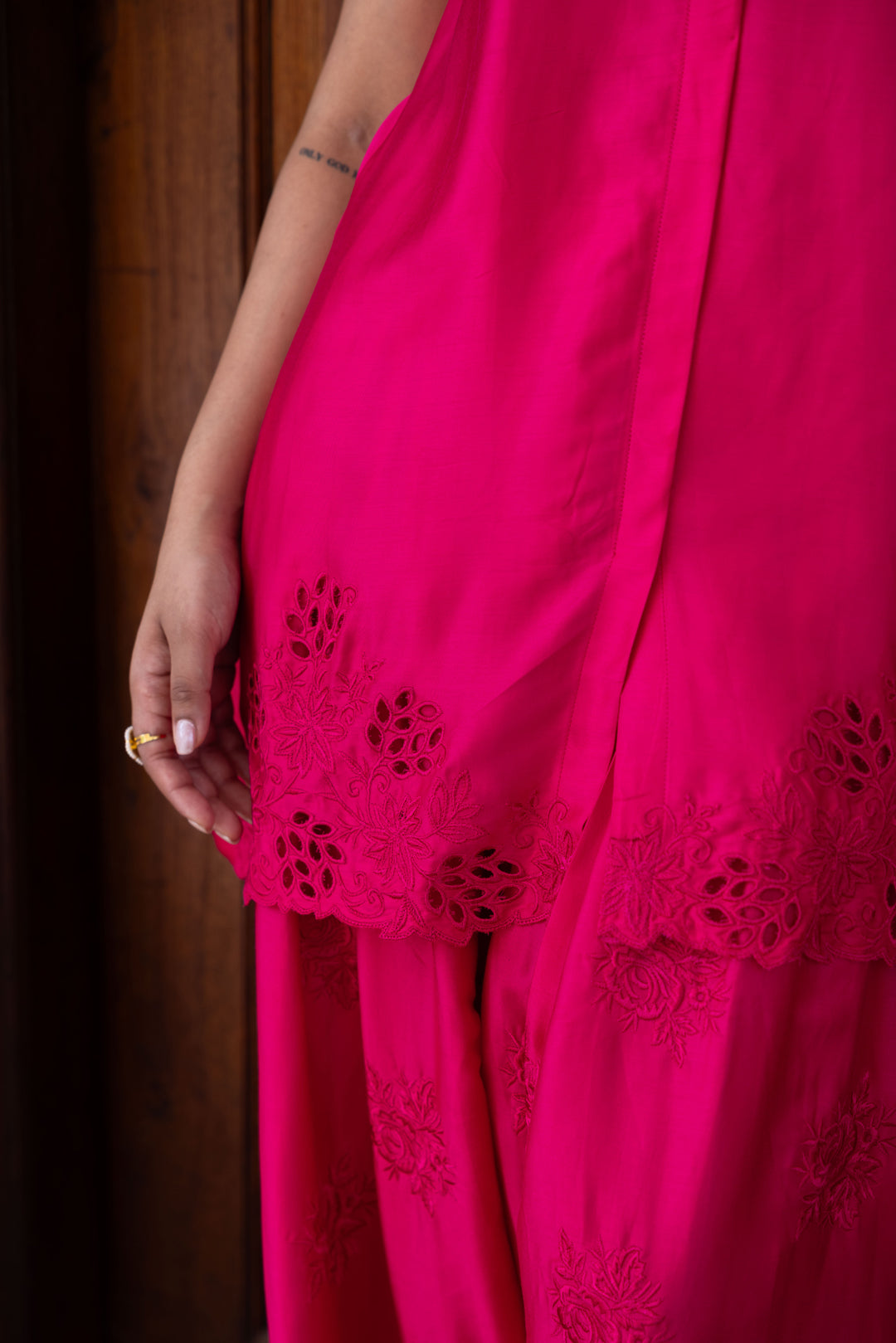 Sanditti Ziya Hot Pink Cutwork Embroidered Farshi Set