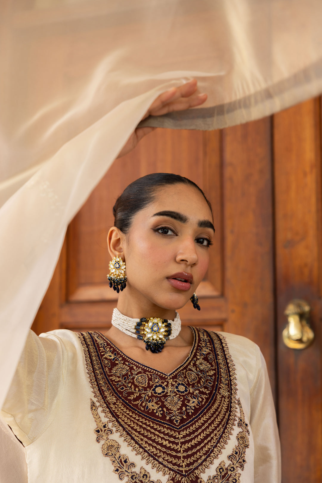 Sanditti Ziya Ivory Tissue Embroidered Sharara Set