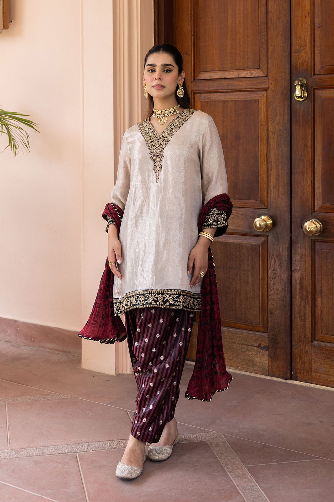 Sanditti Ziya Champagne Tissue and Banarasi Silk Salwar Set