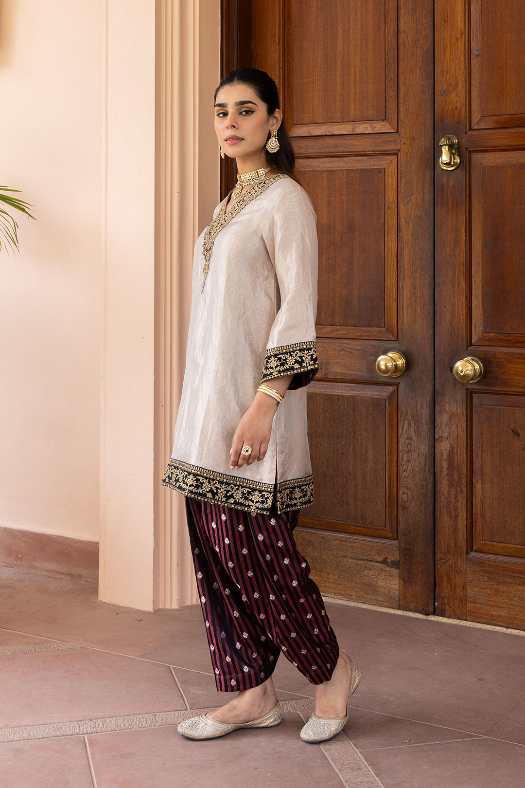 Sanditti Ziya Champagne Tissue and Banarasi Silk Salwar Set