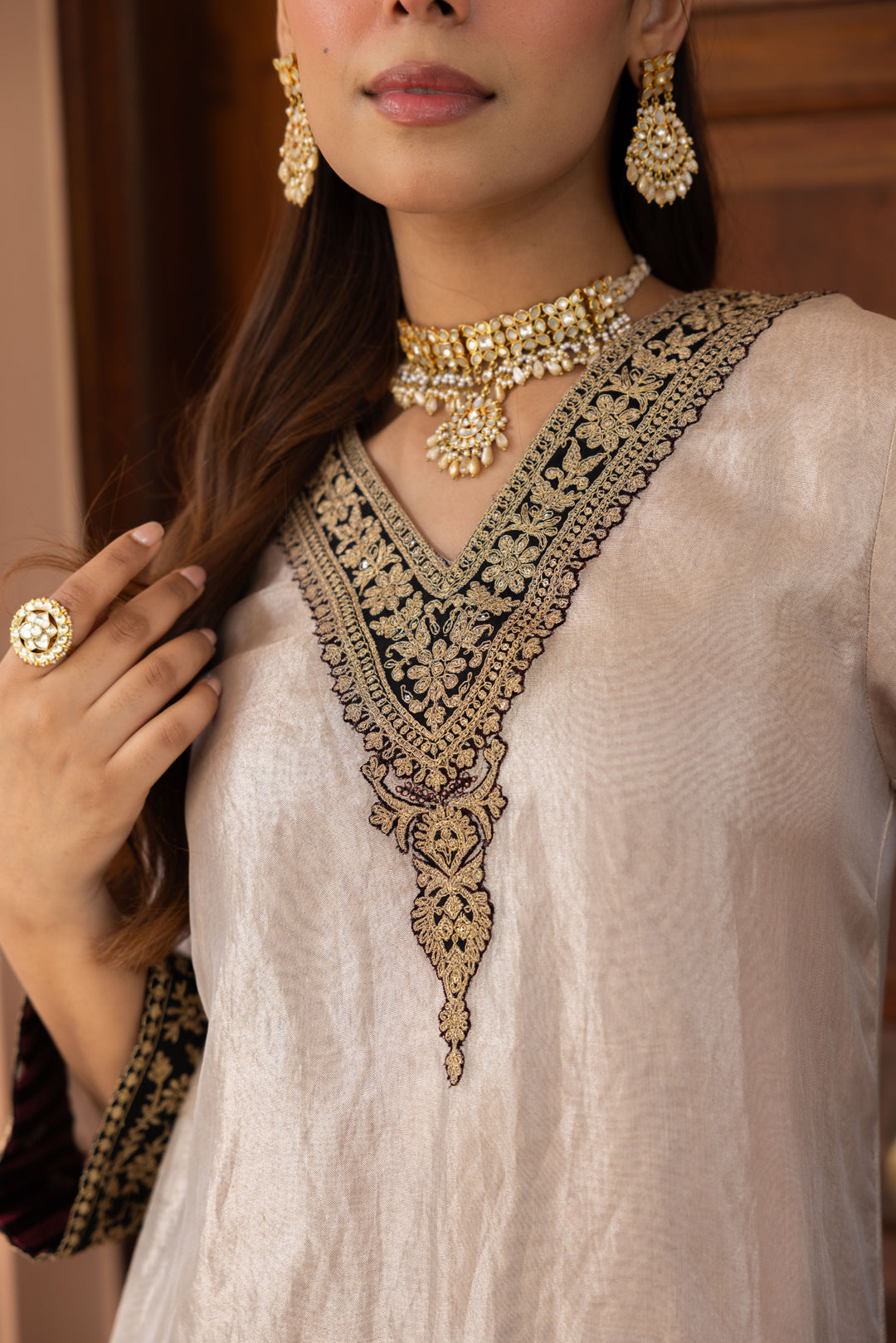 Sanditti Ziya Champagne Tissue and Banarasi Silk Salwar Set