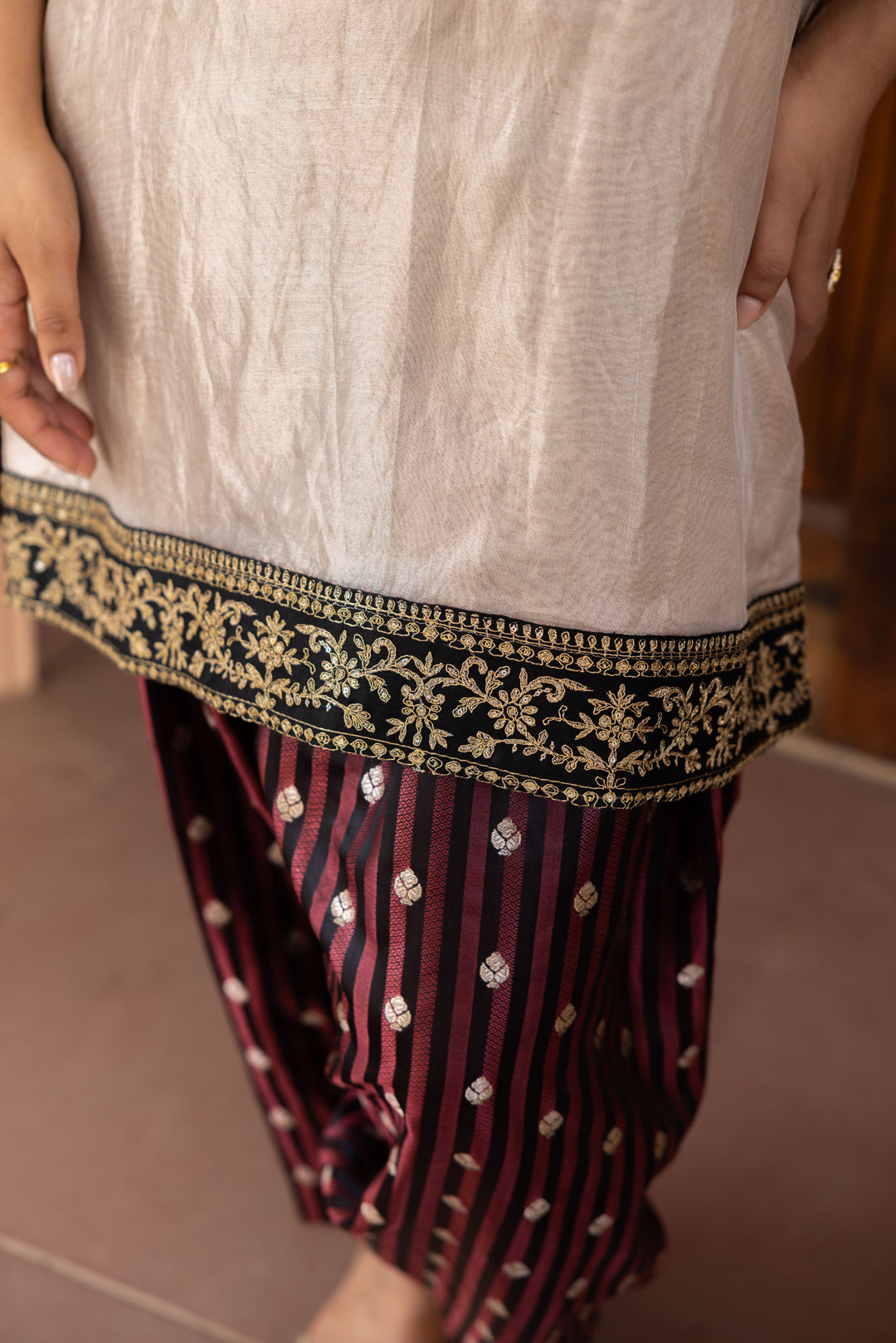 Sanditti Ziya Champagne Tissue and Banarasi Silk Salwar Set